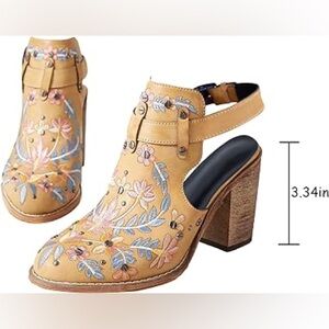 Women’s Floral Embroidered Chunky Heeled Slingback Ankle Booties